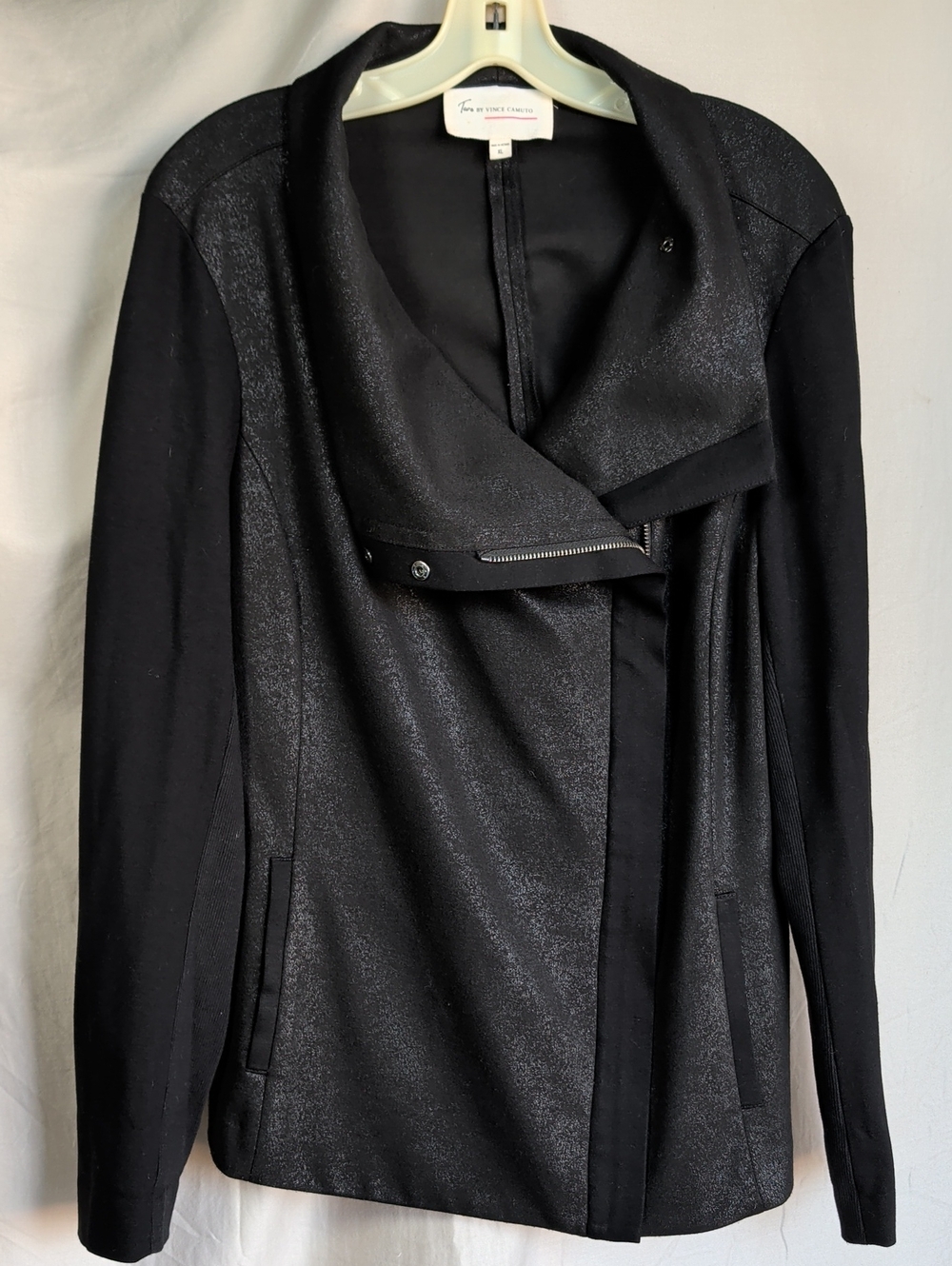 Two by Vince Camuto Black Shimmer Asymmetrical Zip Moto Jacket Athleisure